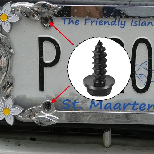 Vista 4 de BBTO 50 tornillos negros para placa de matrícula con pernos inoxidables de 3/4 x 1/4 pulgadas, tornillos de acero inoxidable para vehículos