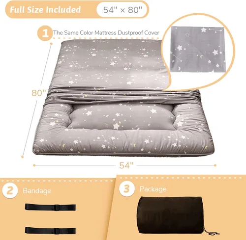 Vista 2 de Colchón futón japonés de piso gris constelación, de piso tatami, portátil, para acampar, para niños, sofá cama plegable enrollable con protector