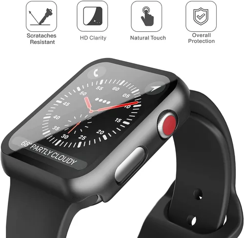 Vista 6 de Paquete de 3 fundas multicolor con protector de pantalla de vidrio templado para Apple Watch SE (Gen 1/2/3) Series 6/5/4 de 1.575 pulgadas, negro +