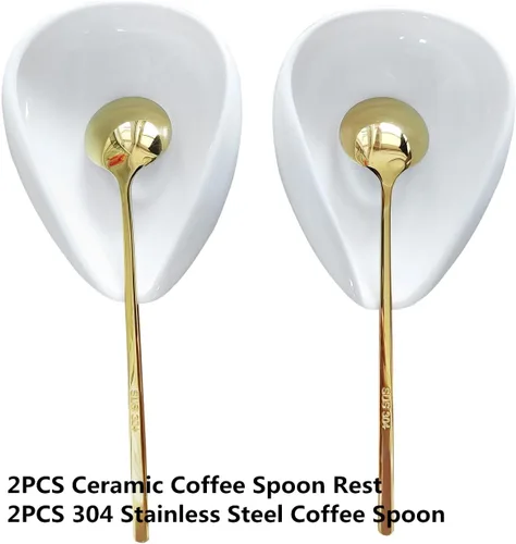 Vista 6 de 4 cucharas de café y cuchara de café, soporte de cuchara de café de cerámica, soporte para cuchara pequeña para agitadores de café, cucharadita
