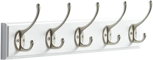 Vista 10 de Perchero de bambú para montaje en pared, 17 pulgadas 5 ganchos dobles, marrón oscuro