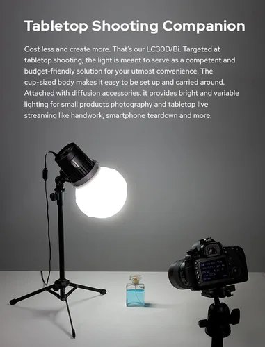 Vista 7 de Godox LC30Bi 3200K-5600K Litemons Bi-Color Luz LED de mesa, 25200LUX@1.6 ft, CRI 95+/TLCl 96+, 11 efectos de iluminación preestablecidos FX