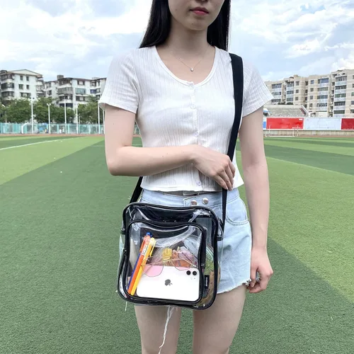 Vista 7 de Bolso cruzado transparente aprobado para estadios, bolsa de hombro transparente con correa ajustable para trabajo, conciertos, eventos deportivos
