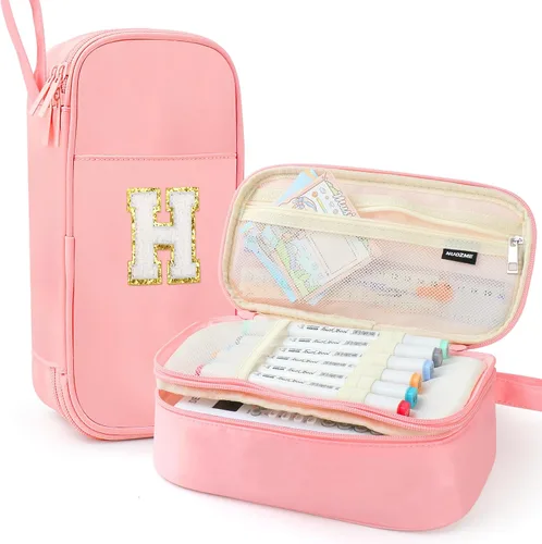 Vista 13 de Estuche Grande para Lápices, Bolsa de Lápices de Gran Capacidad, Bolsa de Lápices Personalizada con Inicial con Cremallera Suave, Múltiples