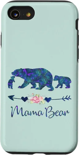 Vista 18 de Teal Blue Purple Floral Mama Bear and Two Cubs Green Mint Case for iPhone 16