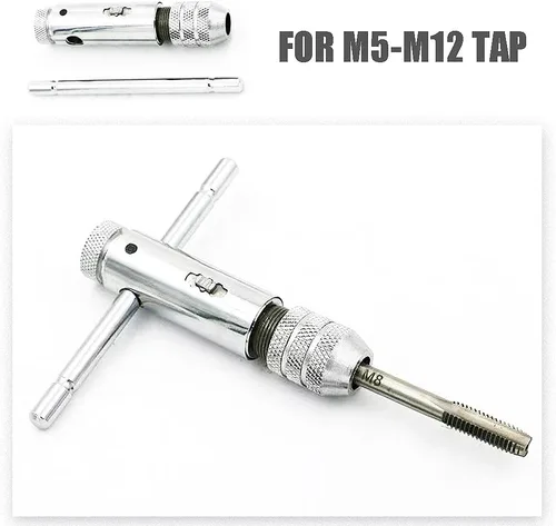 Vista 4 de Llave de mango de grifo, herramienta de maquinista, llave de trinquete ajustable, soporte de mango en T para grifo métrico M5-M12