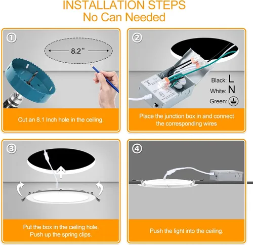 Vista 7 de LZHOME Iluminación LED empotrada de 8 pulgadas con caja de conexiones ultradelgada, 3000K/4500K/6000K seleccionable, luz LED empotrada regulable sin