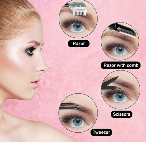 Vista 9 de Kit de cejas, herramienta exfoliante multiusos para dermaplaning para mujeres y niñas, juego de aseo de cejas (9 en 1)