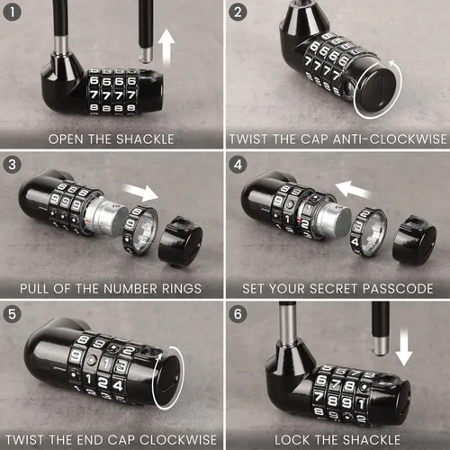 Vista 5 de Kurtzy Candado de combinación de grillete largo, cerradura de puerta larga para valla/puerta al aire libre con código reiniciable, candado