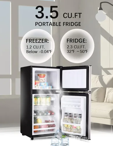 Vista 2 de Refrigeradores compactos con congelador, mini refrigerador de 3.5 pies cúbicos con termostato ajustable de 7 niveles, refrigerador pequeño