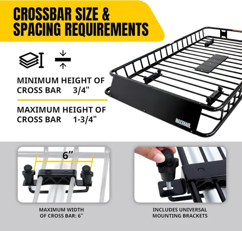 Vista 7 de MAXXHAUL 50506, soporte para techo universal de acero de alta resistencia, 64" x 39" x 6", color negro