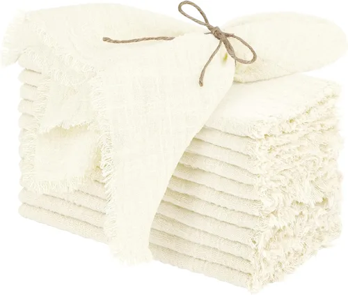 Vista 10 de TURSTIN 12 Piezas de Servilleta de Lino de Algodón Servilleta de Tela Hecha a Mano con Flecos 17 x 17 Pulgadas Servilletas Suave para Cenas Bodas