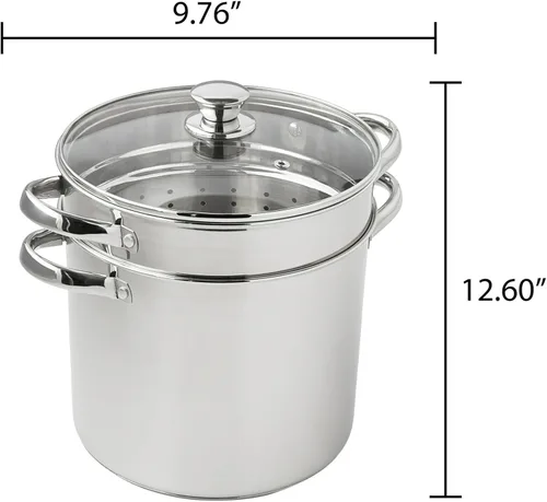 Vista 8 de Juego de ollas de acero inoxidable de 8 cuartos de galón de 4 piezas, olla con cesta de vapor, colador y tapa de vidrio resistente al calor, asas