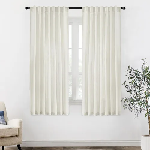 Vista 76 de XTMYI - Cortinas transparentes de 54 pulgadas de largo, juego de 2 paneles para baño, cortinas cortas de lino y algodón con semi privacidad