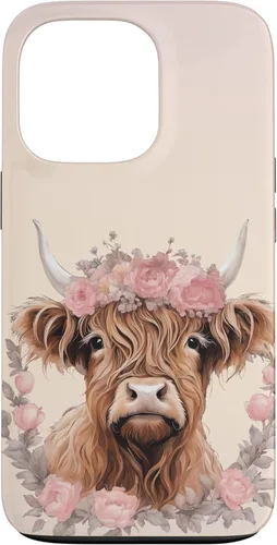 Vista 10 de Funda bohemia para iPhone 16 con diseño de vaca escocesa de las tierras altas, color rosa