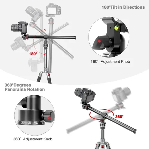 Vista 3 de Koolehaoda Brazo de extensión de trípode de 16.5 pulgadas, columna central horizontal, tubo de extensión de 1.102 in con base giratoria de 360°