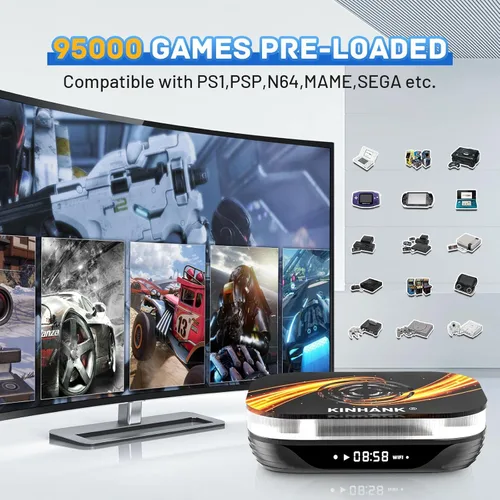 Vista 2 de KINHANK Super Console X3 Plus - Consola de juegos retro, 91,000 juegos integrados, chip S905X3 de 1.9 GHz Cortex-A55 CPU, sistema Emuelec 4.5Android
