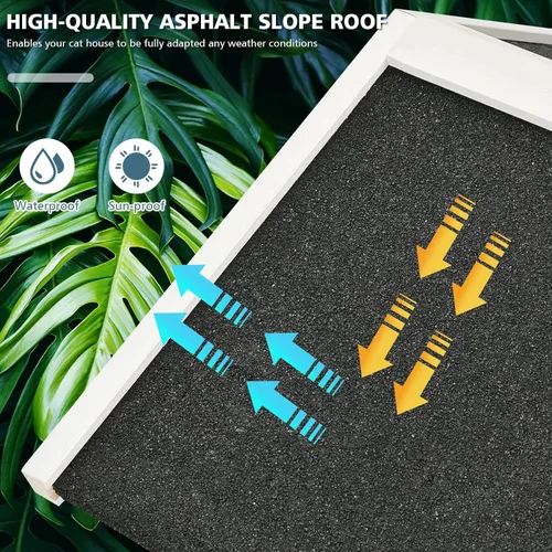 Vista 8 de Tangkula Casa para gatos al aire libre de madera, 2 pisos fuera de refugio para gatos con puerta de escape, techo de asfalto abierto, plataforma