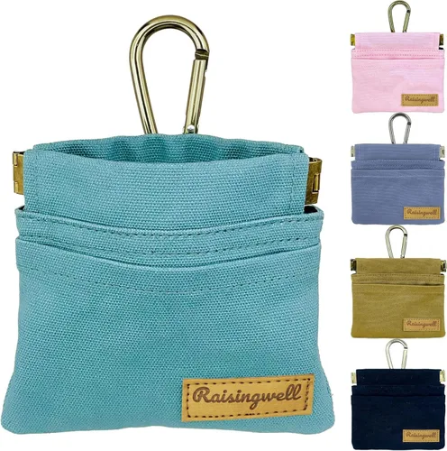 Vista 22 de Raisingwell Bolsa de entrenamiento para mascotas de tamaño bolsillo, tela de algodón, bolsa de paseo para perros manos libres con mosquetón