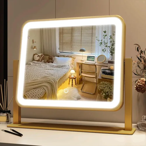 Vista 32 de FENNIO - Espejo de tocador con luces, espejo de maquillaje iluminado LED, pantalla táctil con 3 modos de iluminación, regulable, para mesa