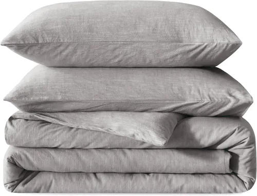 Vista 15 de BFS HOME Funda de edredón de lino tamaño King, mezcla de lino de algodón suave y transpirable, juego de ropa de cama de 3 piezas con 2 fundas