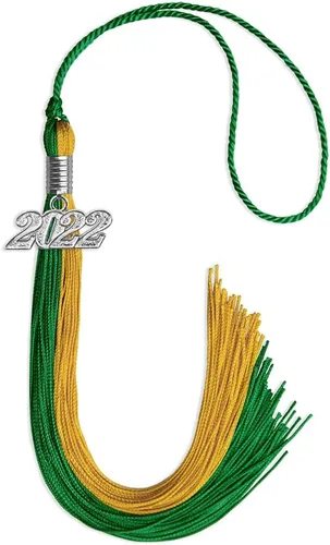 Vista 181 de Endea Graduation Borla de doble color con gota de fecha plateada (negro/oro antiguo, 2025)