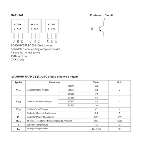 Vista 2 de 20PCS BC557B BC557 PNP transistor TO-92 50V 100MA 625mW