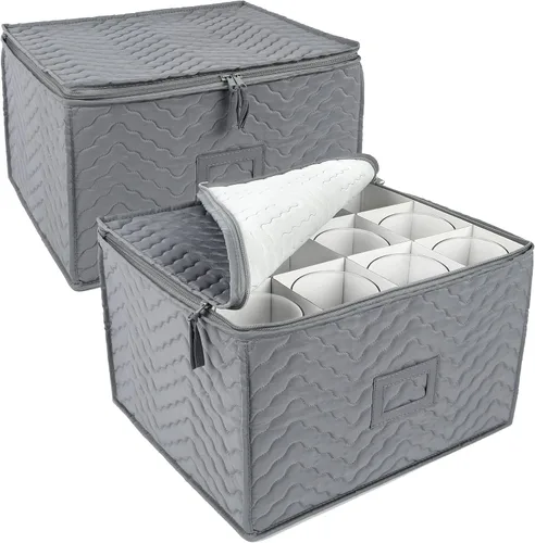 LotFancy Contenedores de Almacenamiento para Copas, Paquete de 2, Estuche de Almacenamiento Acolchado de Lujo con Divisores para 24 Copas de Vino,