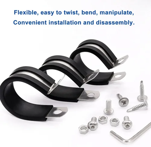 Vista 4 de Taiss 50 piezas de abrazaderas de cable de 1/2 pulgada, abrazaderas de cable de alambre aislado de goma de acero inoxidable 304, abrazaderas