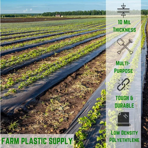 Vista 2 de Farm Plastic Supply - Láminas de plástico negro - 10 mil - (10' x 100') - Lona de plástico negra, láminas de plástico de barrera de vapor