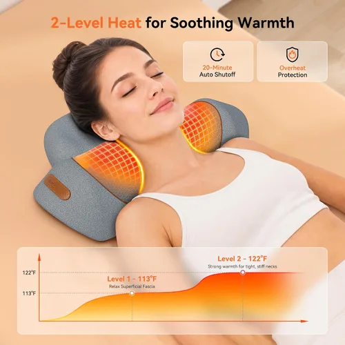 Vista 2 de Almohada masajeadora de cuello inalámbrica 3 en 1 con calor, vibración y Gris claro