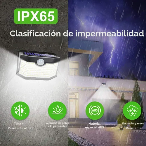 Vista 3 de Hmcity - Luces solares para exteriores, 120 led con reflector, sensor de movimiento, luces de seguridad IP65 a prueba de agua, con energía solar