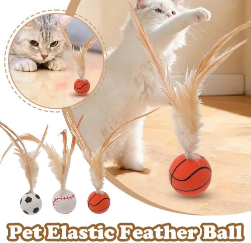 Vista 7 de Juguetes interactivos de bolas de plumas para gatos, nuevas bolas elásticas para gatos de interior, juguetes de ejercicio rodantes con plumas