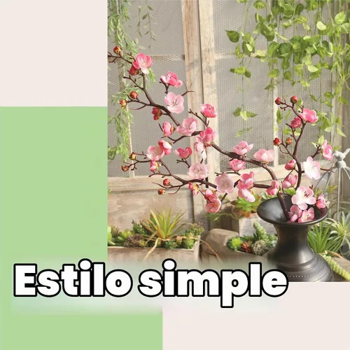 Vista 4 de 3 ramas artificiales de flor de cerezo, tallo de 37 pulgadas de largo, flor de ciruelo de seda con brotes, albaricoque japonés realista