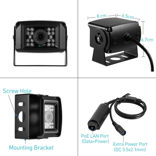 Vista 5 de Cámara IP POE de 5 MP, IP65 impermeable, mini cámara de seguridad UltraHD para exteriores, visión nocturna IR de 32.8 ft, lente de 0.142 in