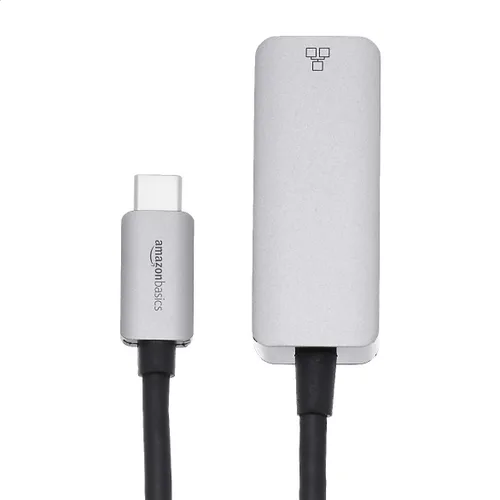 Vista 2 de Yaxa Basics Adaptador de aluminio USB-C a RJ45 Gigabit Ethernet, red rápida, gris, 2.07 x 0.81 x 0.6 pulgadas