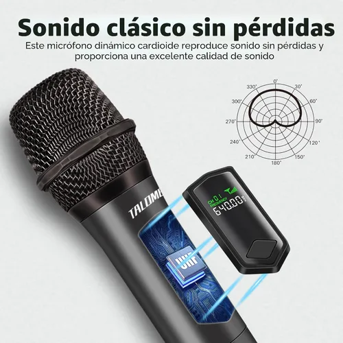 Vista 3 de talomen Micrófonos inalámbricos, micrófono dual profesional de karaoke para cantar, sistema de micrófono dinámico inalámbrico de mano con receptor