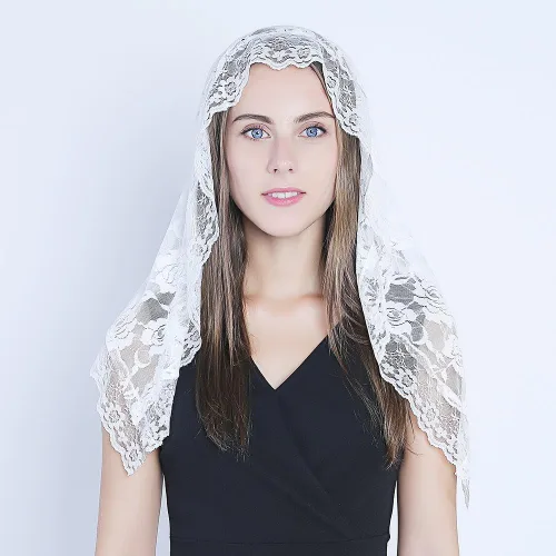 Vista 9 de Encaje Mantilla Capilla Católica Velo Cubierta de Cabeza para Iglesia Latina Mass