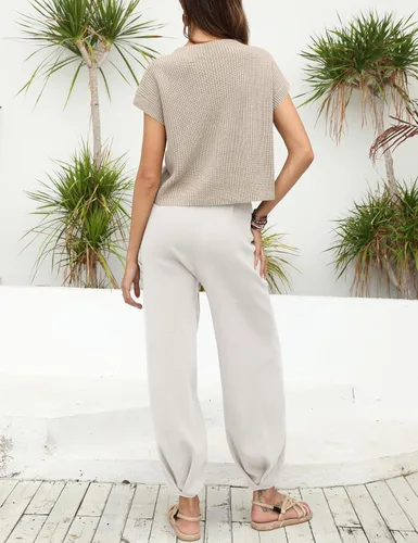 Vista 3 de Ugerlov Conjunto de dos piezas para mujer, suéter de punto y pantalones de cintura alta