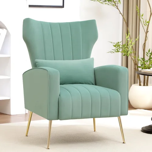 Vista 12 de Silla de Acento Moderna Cómoda Sillón con Respaldo Alto con Almohada Silla Tapizada con Carcasa Silla de Lectura para Dormitorio, Sala de Estar