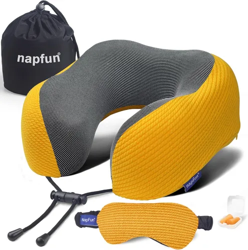 Vista 11 de napfun Almohada cervical para viajar, almohada cervical de viaje mejorada para avión, almohada de viaje de espuma viscoelástica 100% pura