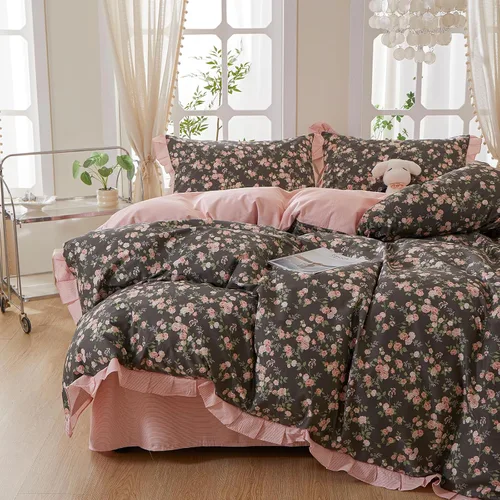 Vista 47 de VM VOUGEMARKET Juego de Funda de Consolador Romántica con Volantes Twin Estilo Princesa para Niñas Juego de Ropa de Cama de Flores Moradas