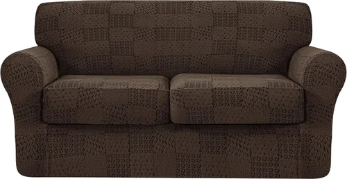 Vista 8 de SUBRTEX Fundas para sofá de 2 piezas, diseño de damasco jacquard de 3 plazas con cojín de asiento, fundas elásticas para sofá, protector de muebles