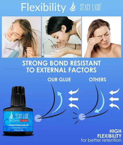 Vista 3 de Stacy Lash Pegamento de extensión de pestañas extra fuerte Evolution de 0.3 fl oz y pinzas curvadas STL-10 para extensiones/Adhesivo negro Tiempo