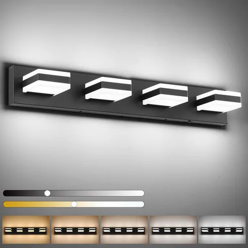 Vista 38 de SOLFART Luces de tocador de baño negras regulables LED modernas sobre el espejo, iluminación de baño negra para la pared del baño S8568 (5 luces)