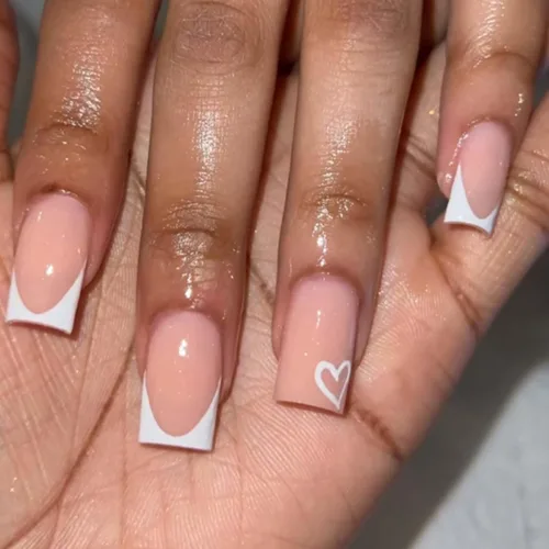 Vista 27 de Uñas postizas de lujo 3D con mariposas, uña francesa de cobertura completa, uña larga cuadrada, uña falsa de color nude para mujeres y niñas, 24