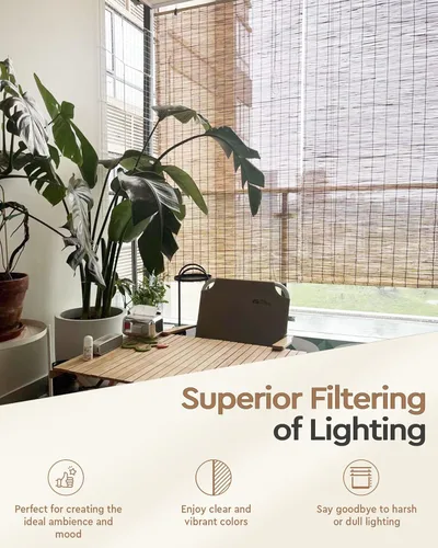 Vista 6 de FoundGo Persianas enrollables de bambú de 23 pulgadas de ancho x 48 pulgadas de alto, cortina de filtrado de luz para ventanas y puertas, persiana