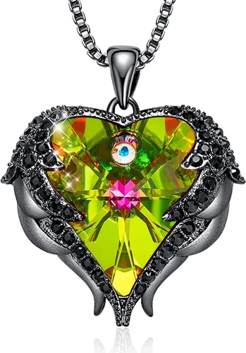 Vista 12 de CDE Angel Wings Heart Birthstone Pendant Necklace Gift for Women Negro-01&07-Piedra natal roja rubí