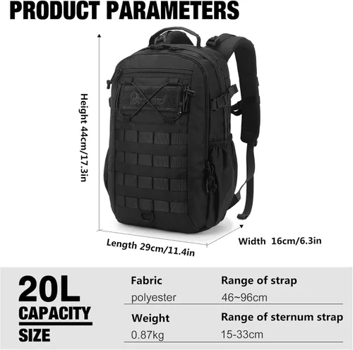 Vista 2 de Mardingtop - Mochila táctica Molle de 20 litros para senderismo, camping, Negro, Mediana, Táctica