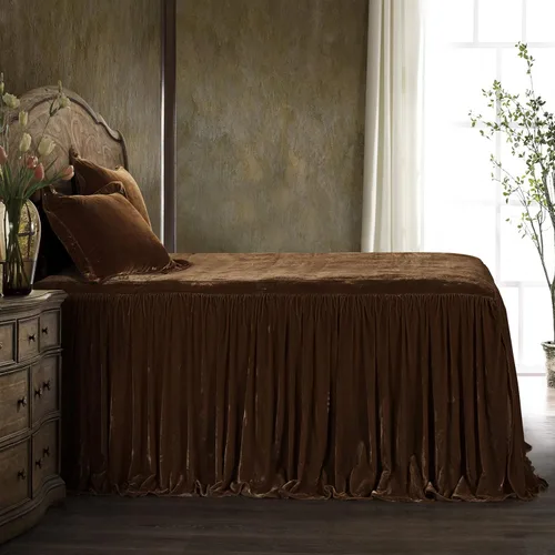 Vista 2 de HiEnd Accents Stella - Juego de colcha de terciopelo de seda sintética de 2 piezas con funda de almohada, tamaño individual, color marrón cobrizo